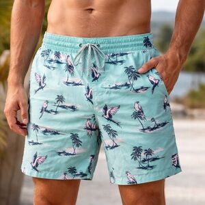 Billabong Tropical Parrot Print Swim Shorts Mens Small NWT Mint Green